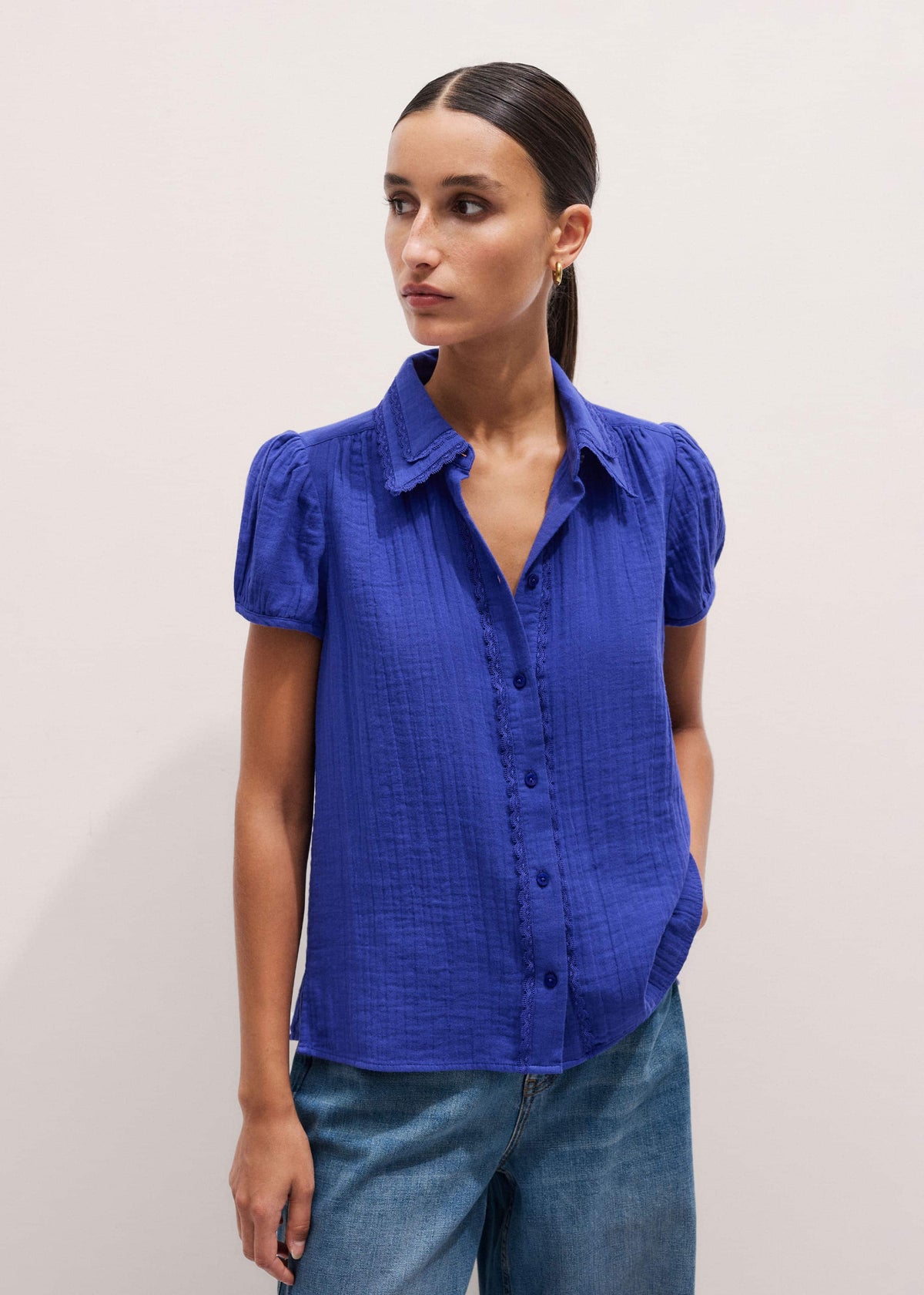 ME+EM White Cheesecloth Cap-Sleeve Blouse