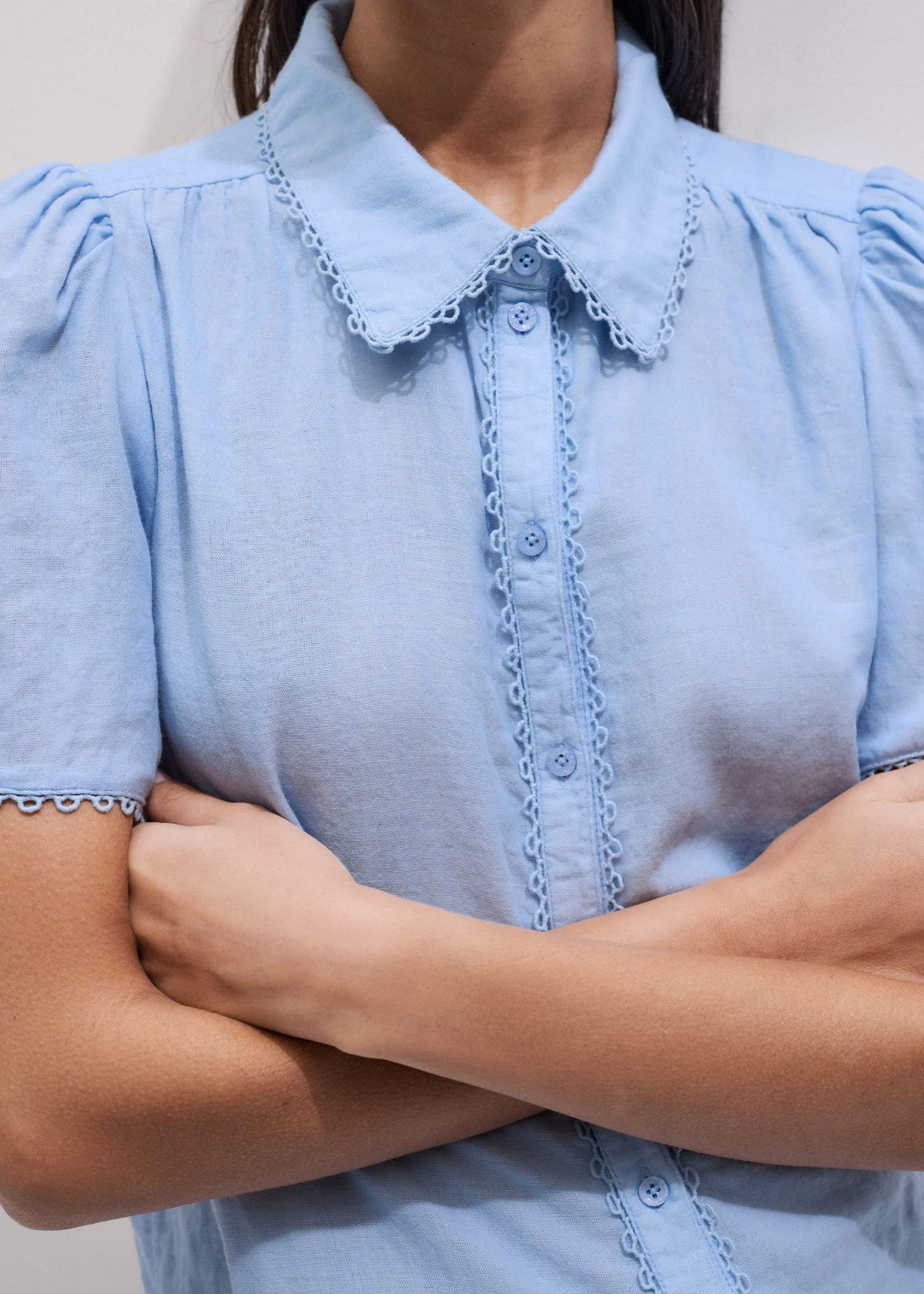 ME+EM Blue Cheesecloth Summer Blouse