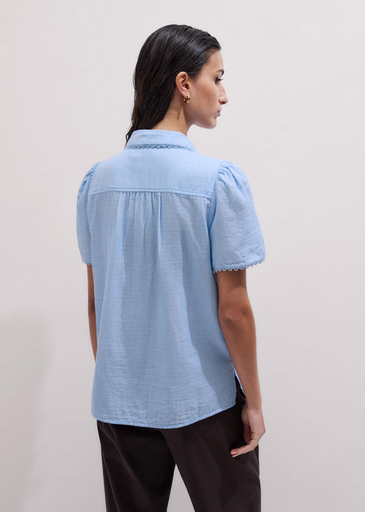 ME+EM Blue Cheesecloth Summer Blouse