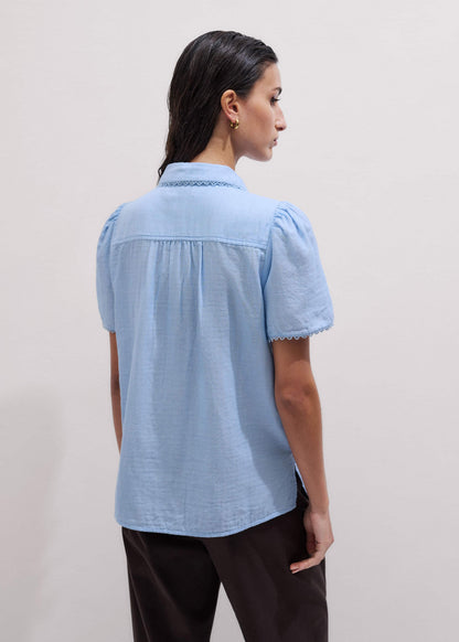 ME+EM Blue Cheesecloth Summer Blouse
