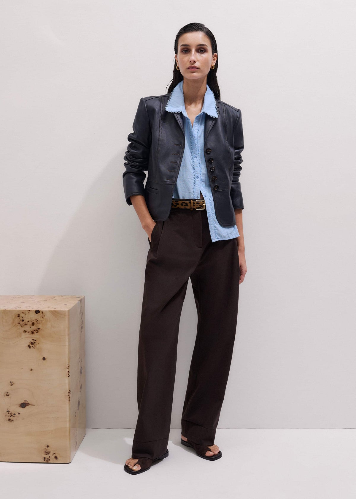 ME+EM Blue Cheesecloth Summer Blouse