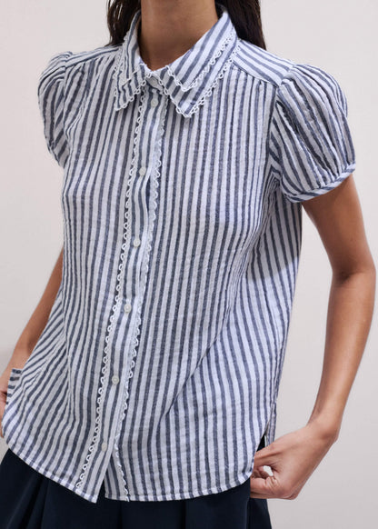 ME+EM Navy Cheesecloth Stripe Cap-Sleeve Blouse