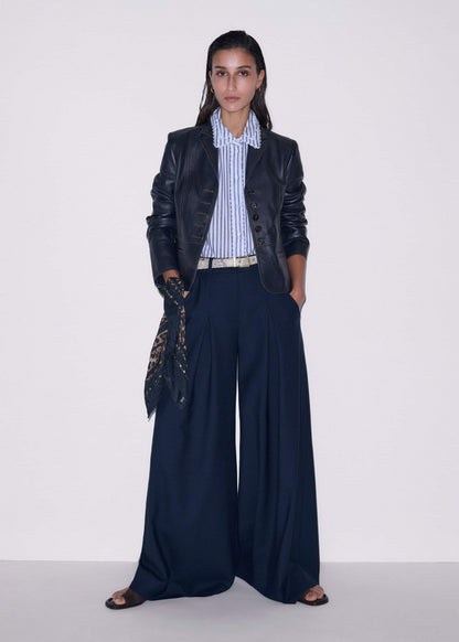 ME+EM Navy Cheesecloth Stripe Cap-Sleeve Blouse