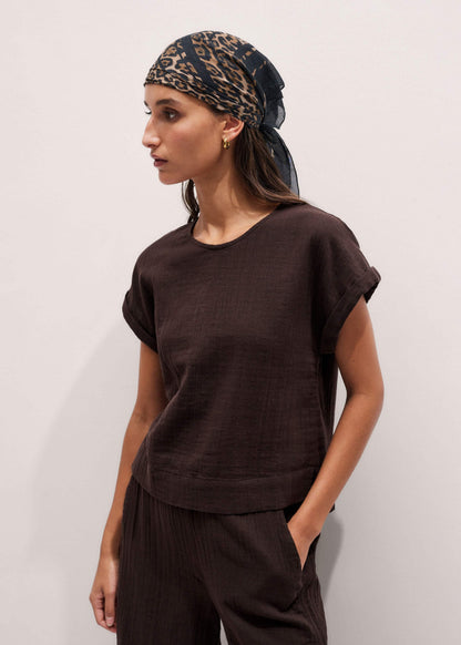 ME+EM Brown Cheesecloth T-Shirt