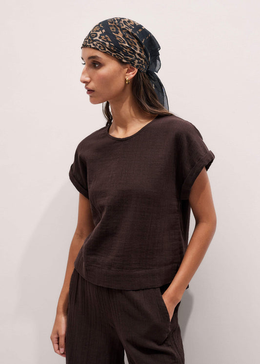 ME+EM Brown Cheesecloth T-Shirt