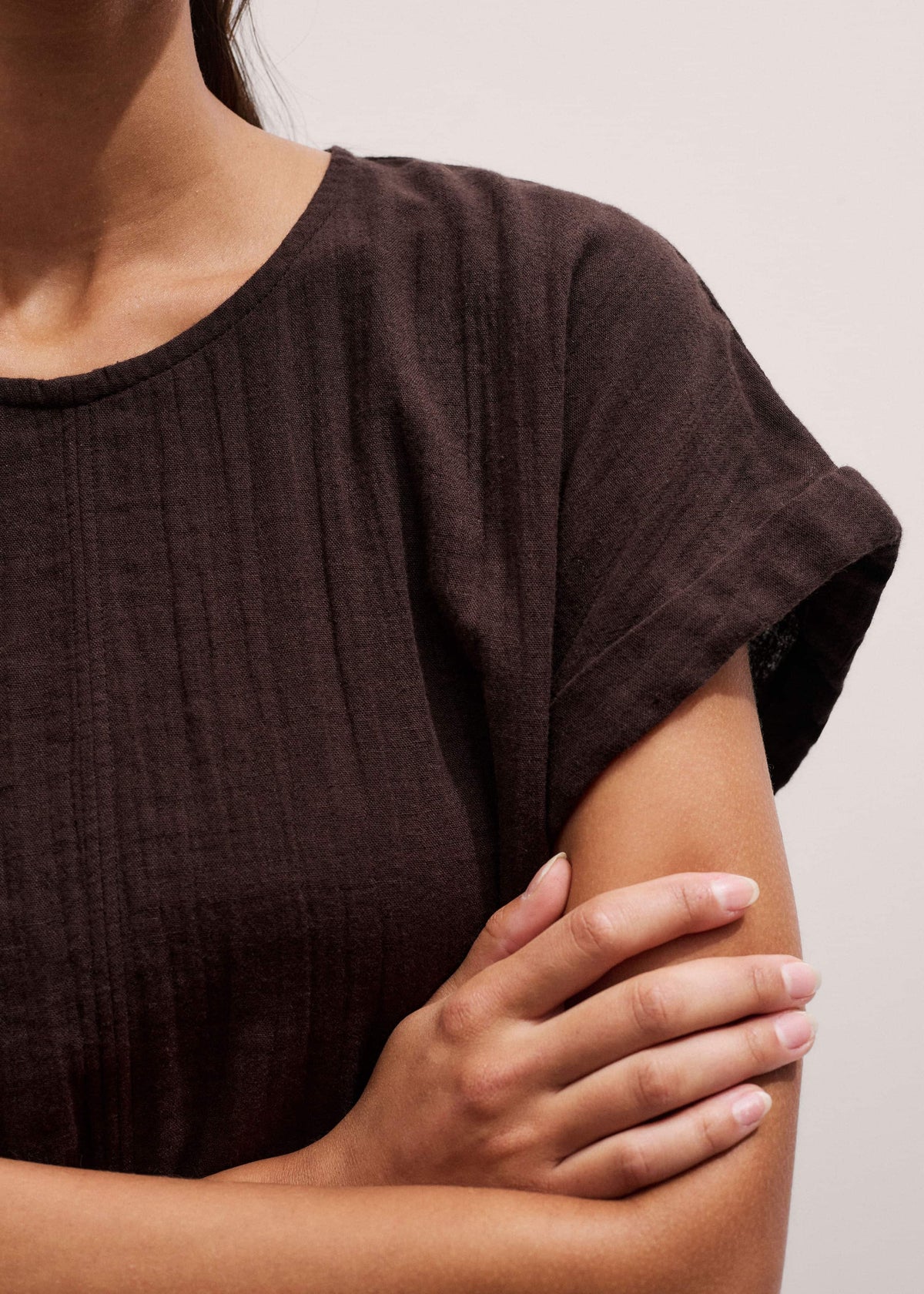 ME+EM Brown Cheesecloth T-Shirt