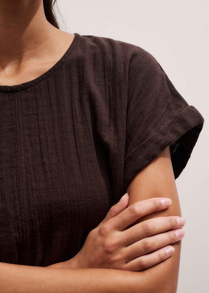 ME+EM Brown Cheesecloth T-Shirt