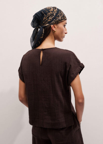 ME+EM Brown Cheesecloth T-Shirt