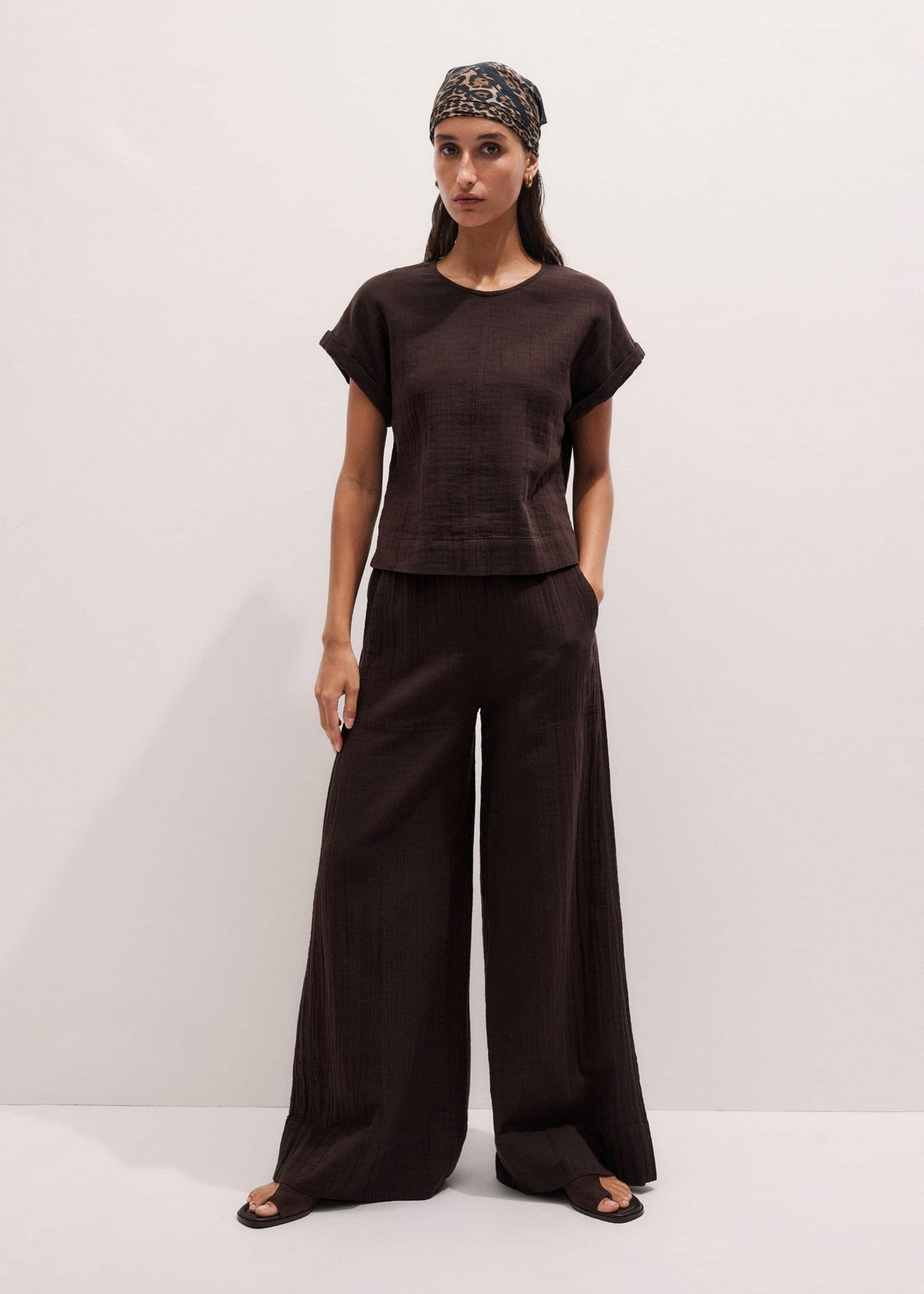 ME+EM Brown Cheesecloth T-Shirt