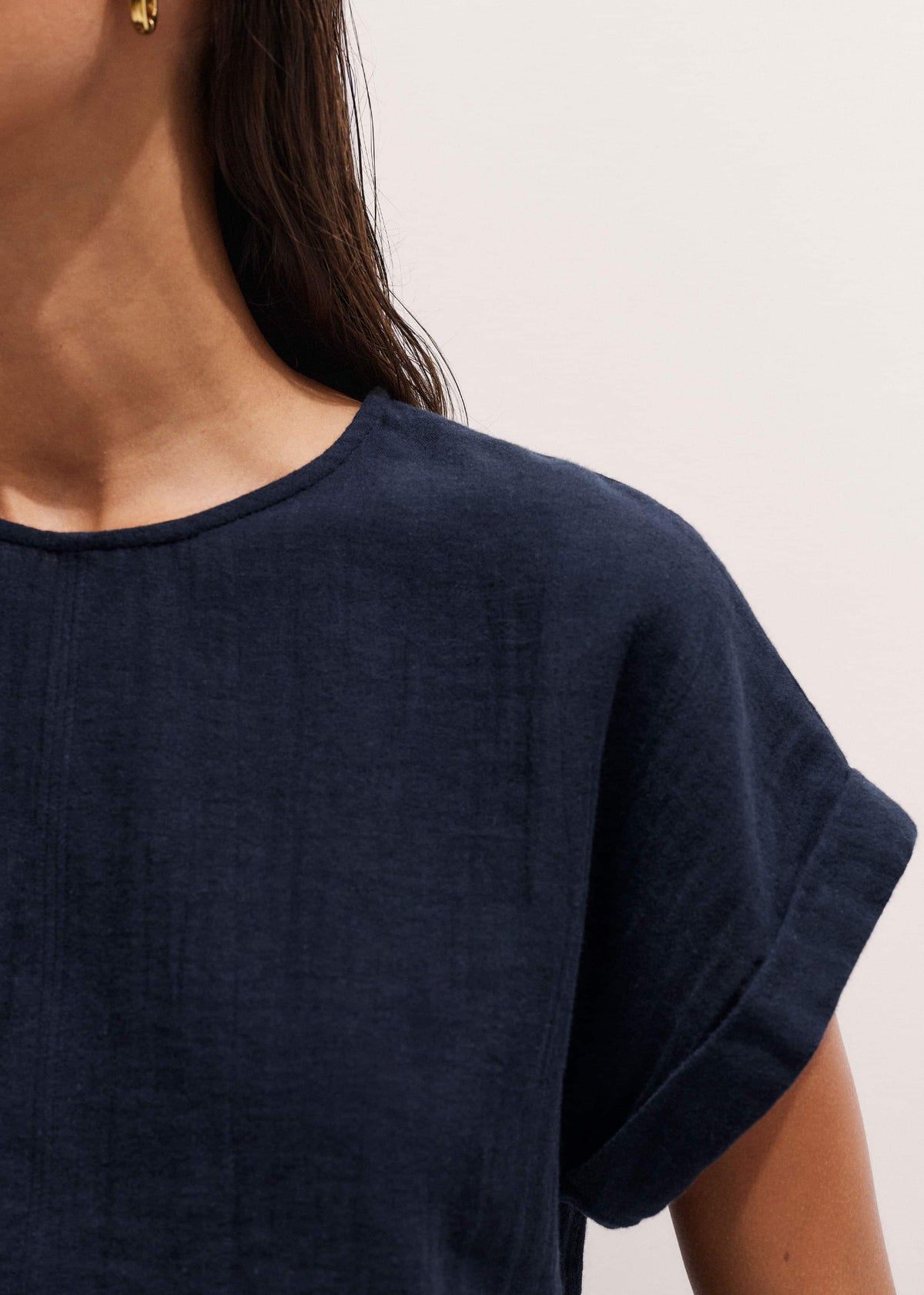 ME+EM Navy Cheesecloth T-Shirt