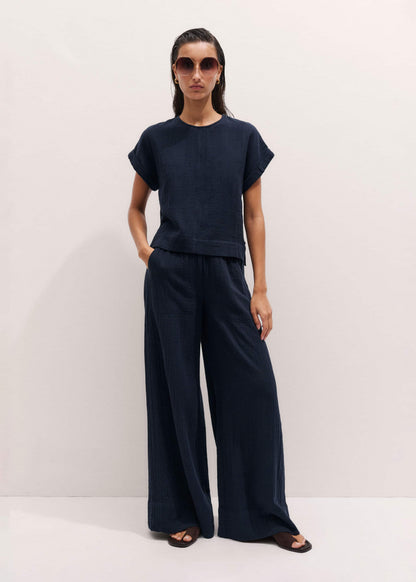ME+EM Navy Cheesecloth T-Shirt