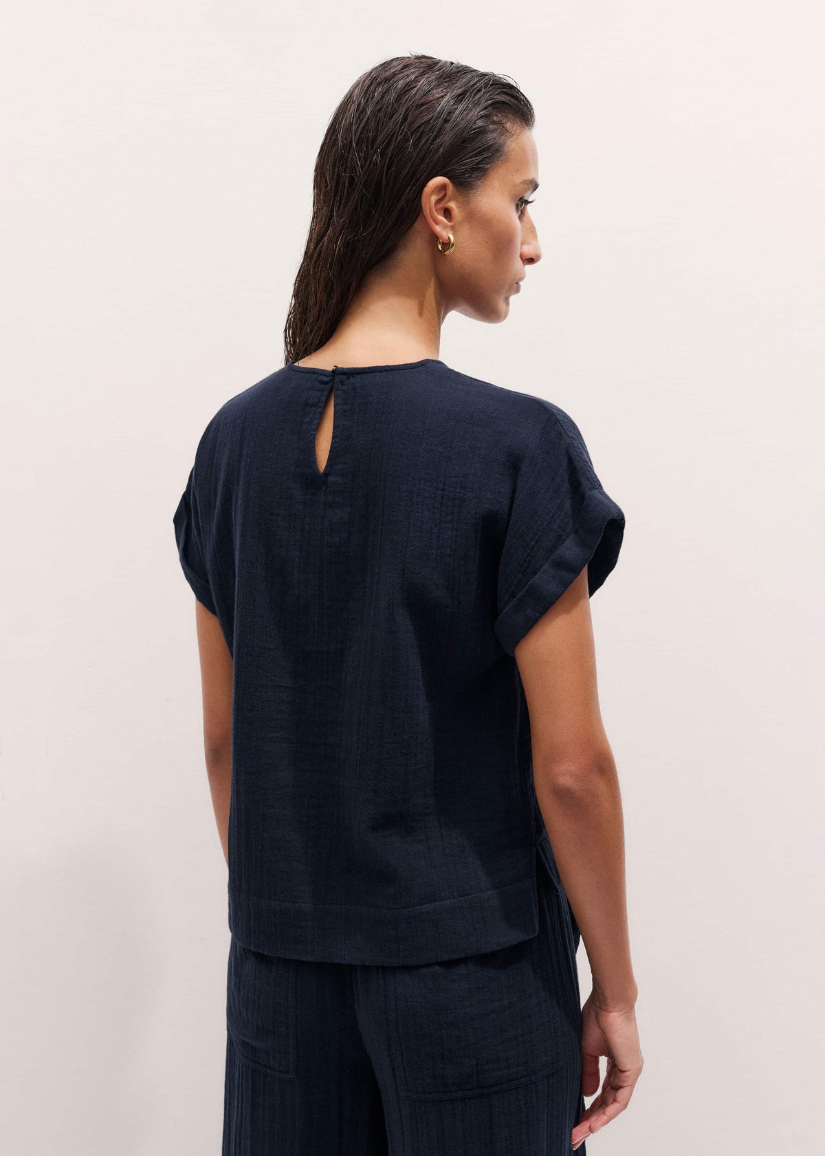 ME+EM Navy Cheesecloth T-Shirt