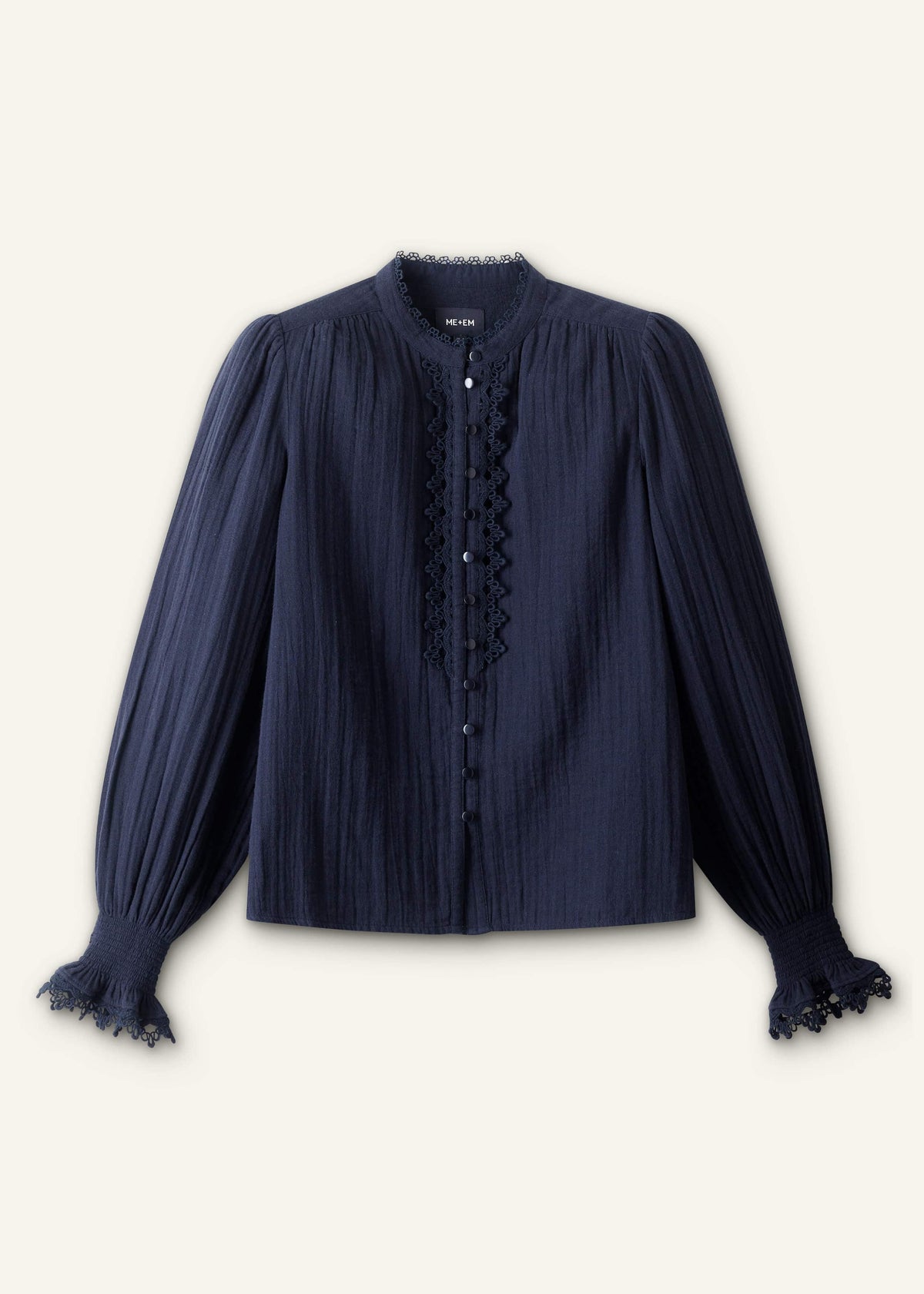 ME+EM Navy Cheesecloth Intricate Detail Blouse