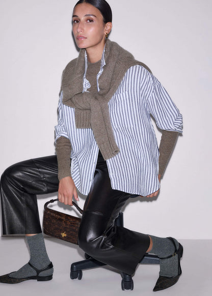ME+EM Navy Cheesecloth Relaxed Stripe Shirt