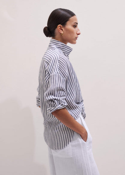 ME+EM Navy Cheesecloth Relaxed Stripe Shirt