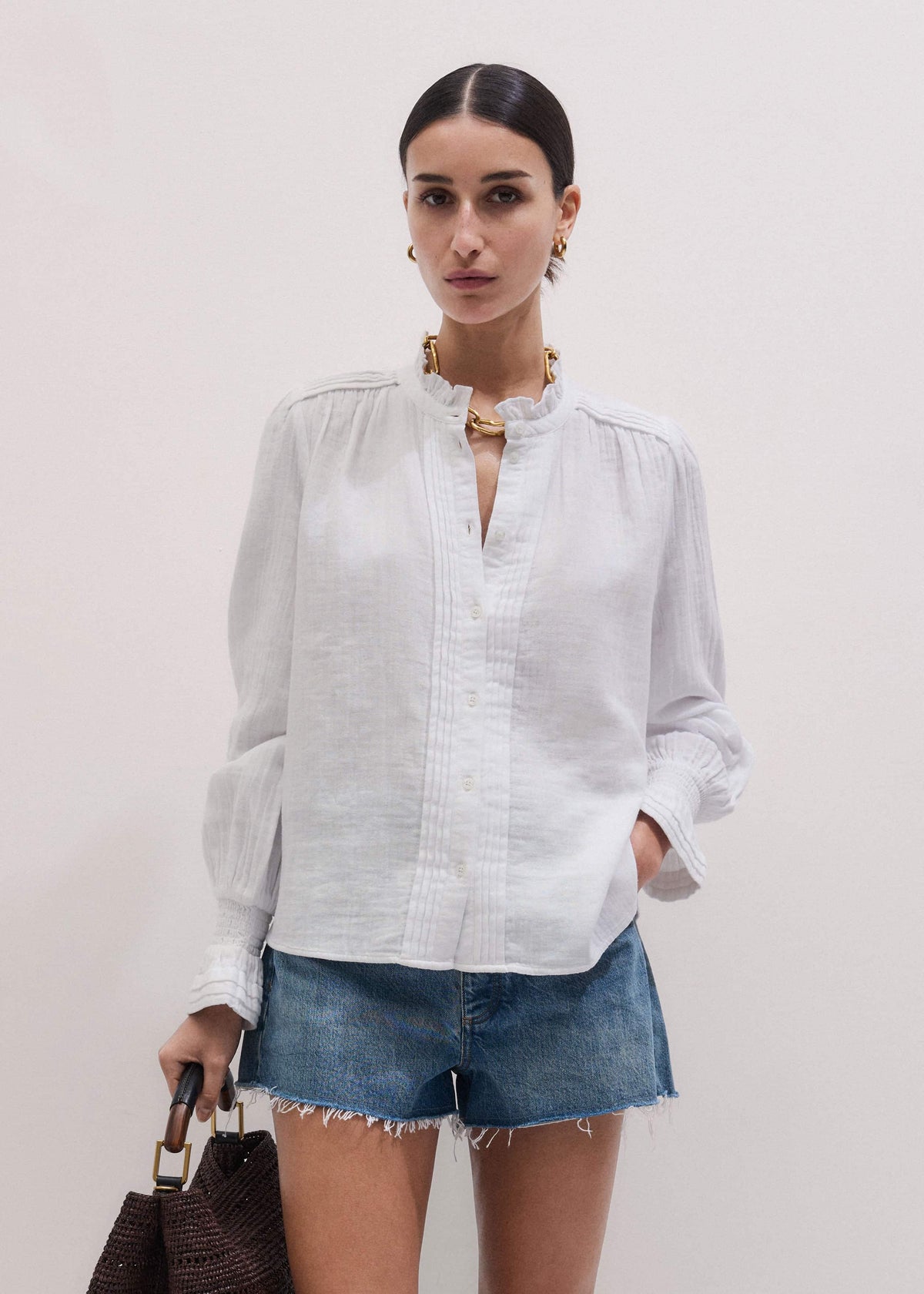 ME+EM White Cheesecloth Pleat Detail Blouse