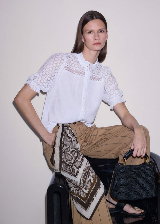 ME+EM White Cheesecloth AM-PM Summer Blouse