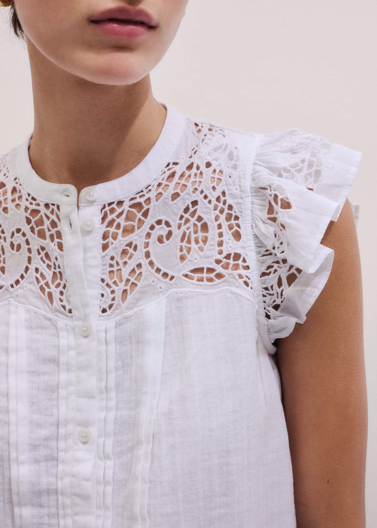 ME+EM White Cheesecloth Embroidered Swing Top