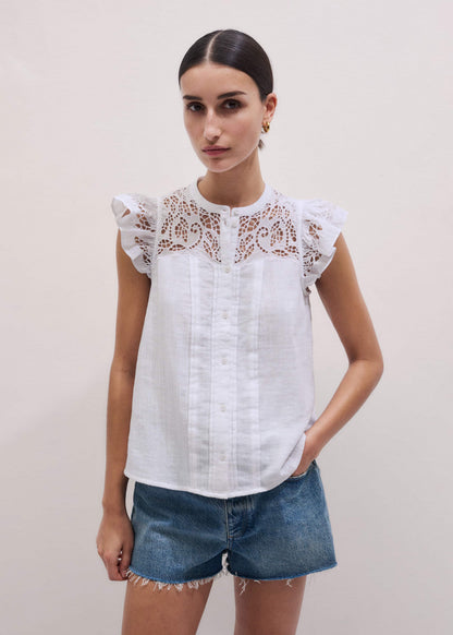 ME+EM White Cheesecloth Embroidered Swing Top