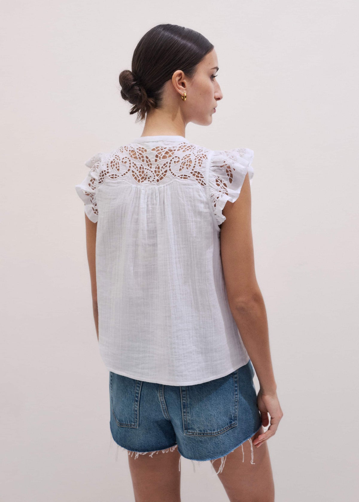 ME+EM White Cheesecloth Embroidered Swing Top