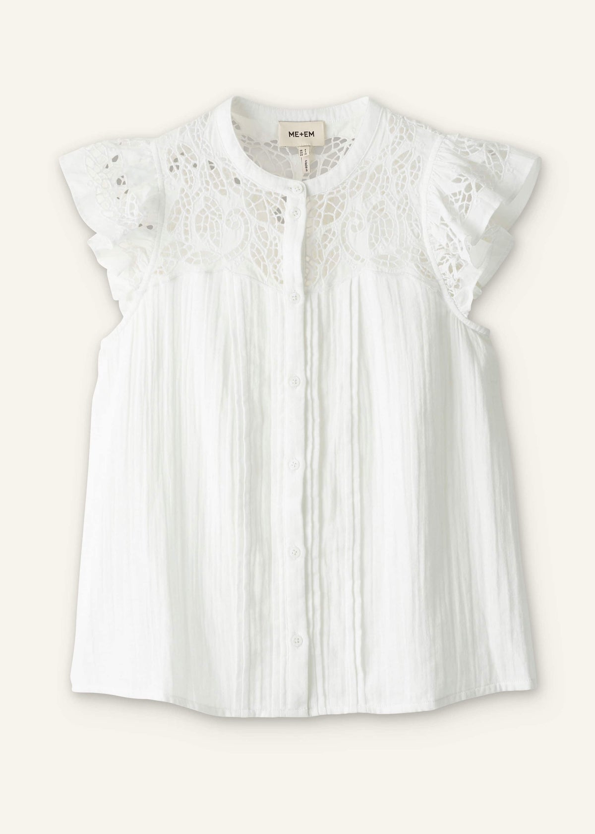 ME+EM White Cheesecloth Embroidered Swing Top