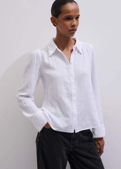 ME+EM White Cheesecloth Trim Detail Shirt