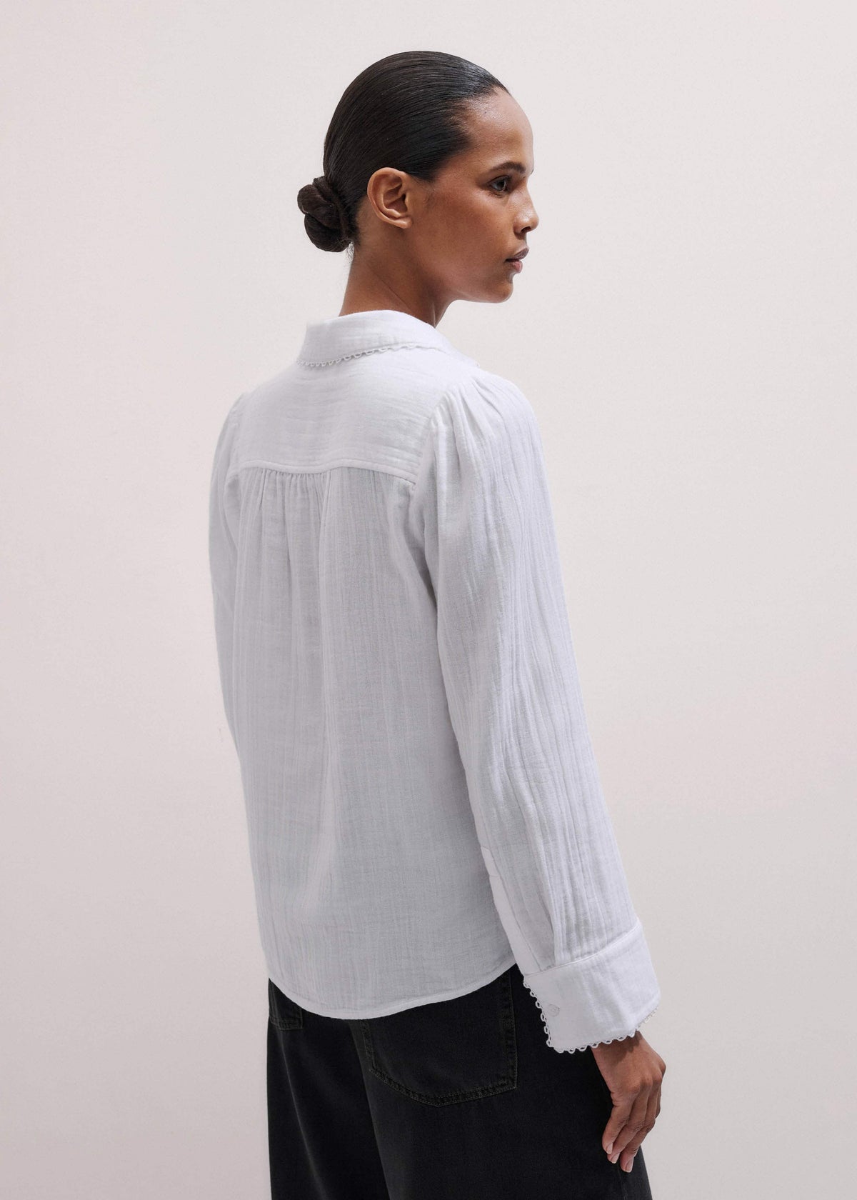 ME+EM White Cheesecloth Trim Detail Shirt