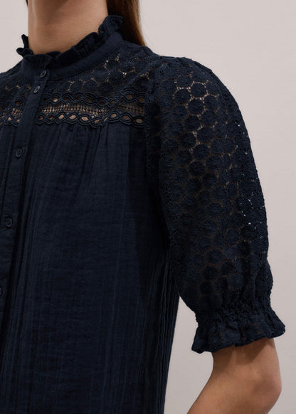 ME+EM Navy Cheesecloth AM-PM Summer Blouse