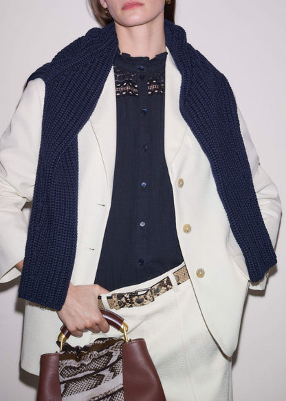 ME+EM Navy Cheesecloth AM-PM Summer Blouse