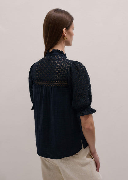 ME+EM Navy Cheesecloth AM-PM Summer Blouse