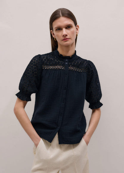 ME+EM Navy Cheesecloth AM-PM Summer Blouse