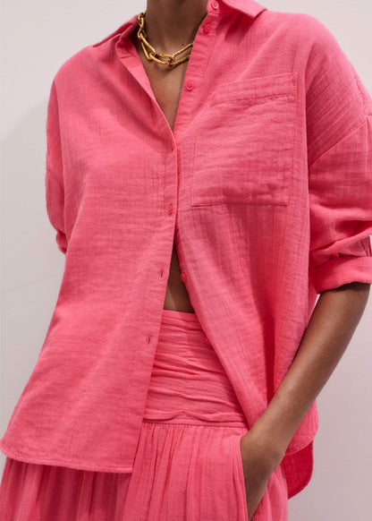 ME+EM Pink Cheesecloth Relaxed Shirt
