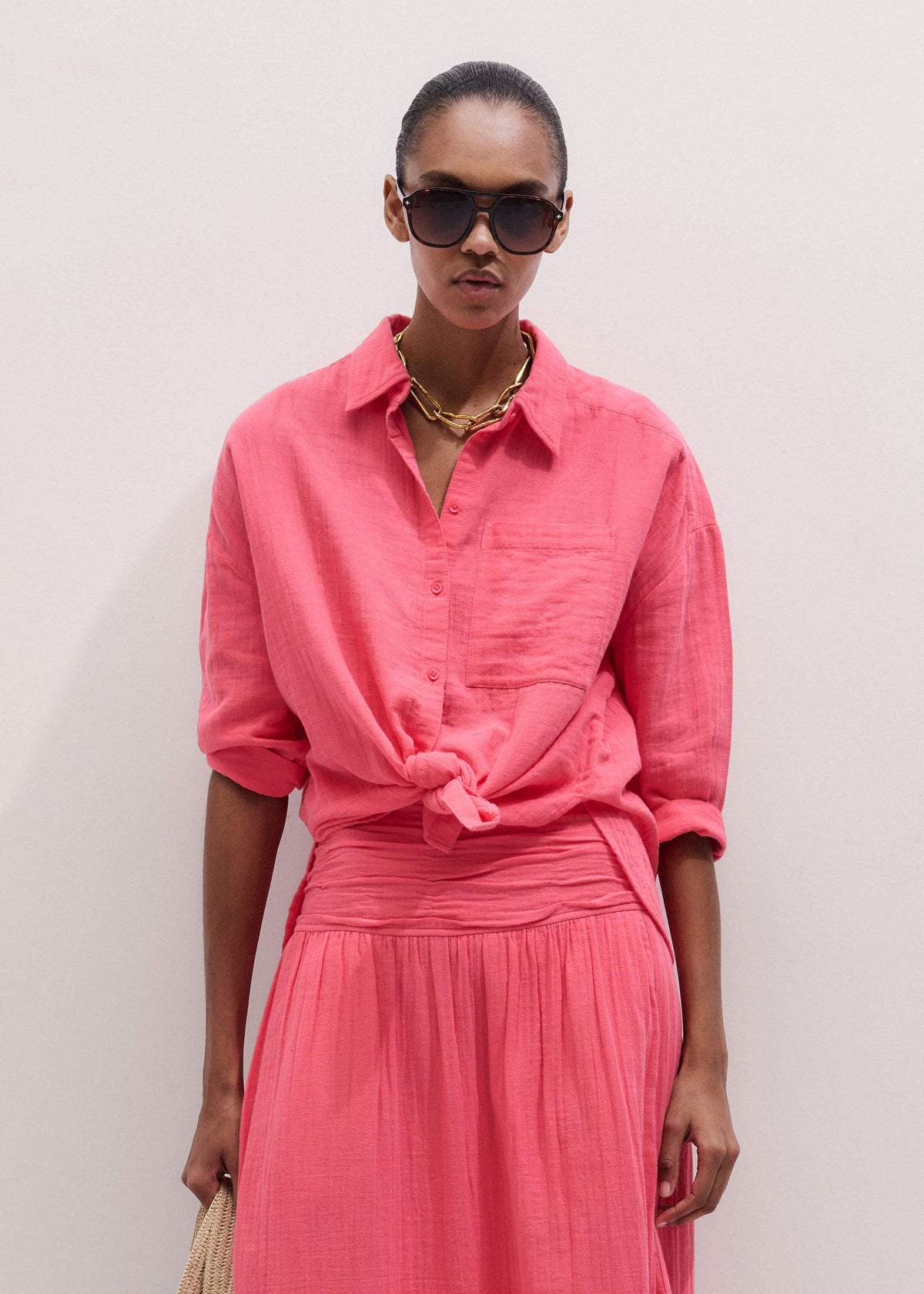 ME+EM Pink Cheesecloth Relaxed Shirt