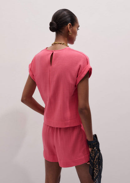 ME+EM Pink Cheesecloth Summer T-Shirt