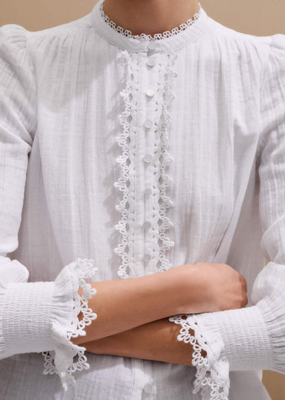 ME+EM White Cheesecloth Intricate Detail Blouse
