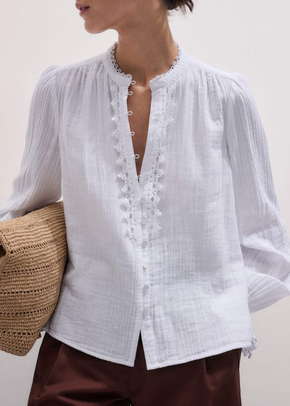 ME+EM White Cheesecloth Intricate Detail Blouse