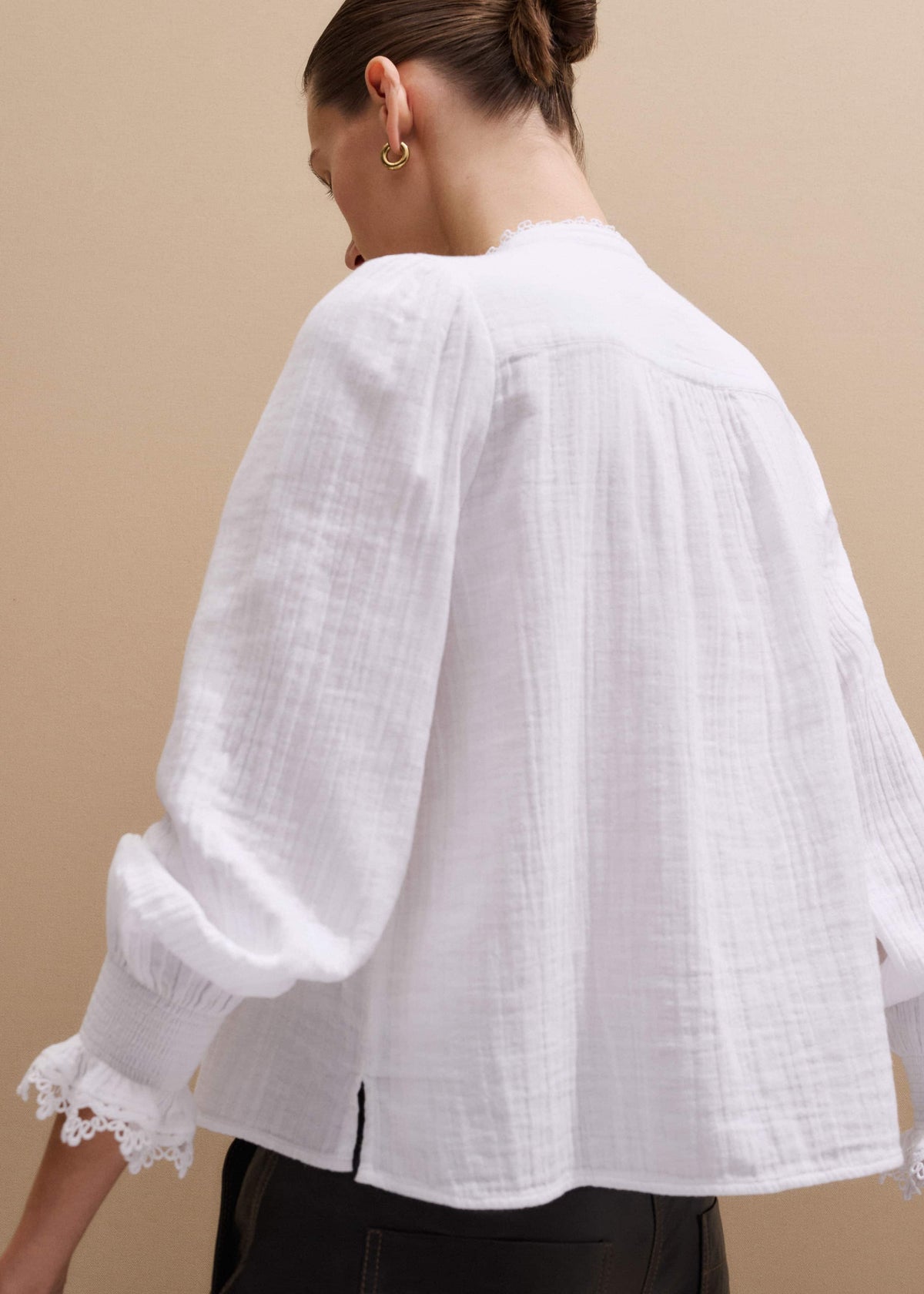 ME+EM White Cheesecloth Intricate Detail Blouse