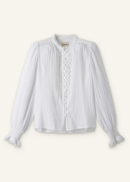 ME+EM White Cheesecloth Intricate Detail Blouse