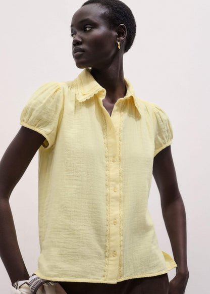 ME+EM Yellow Cheesecloth Straight Summer Blouse