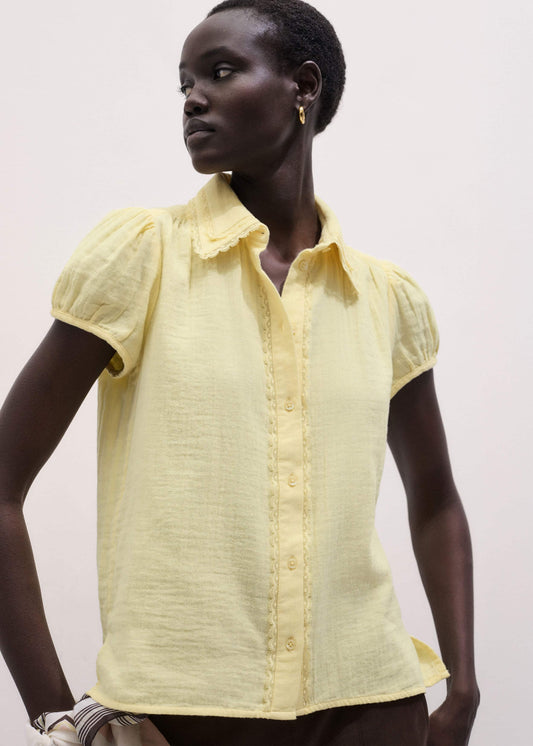 ME+EM Yellow Cheesecloth Straight Summer Blouse