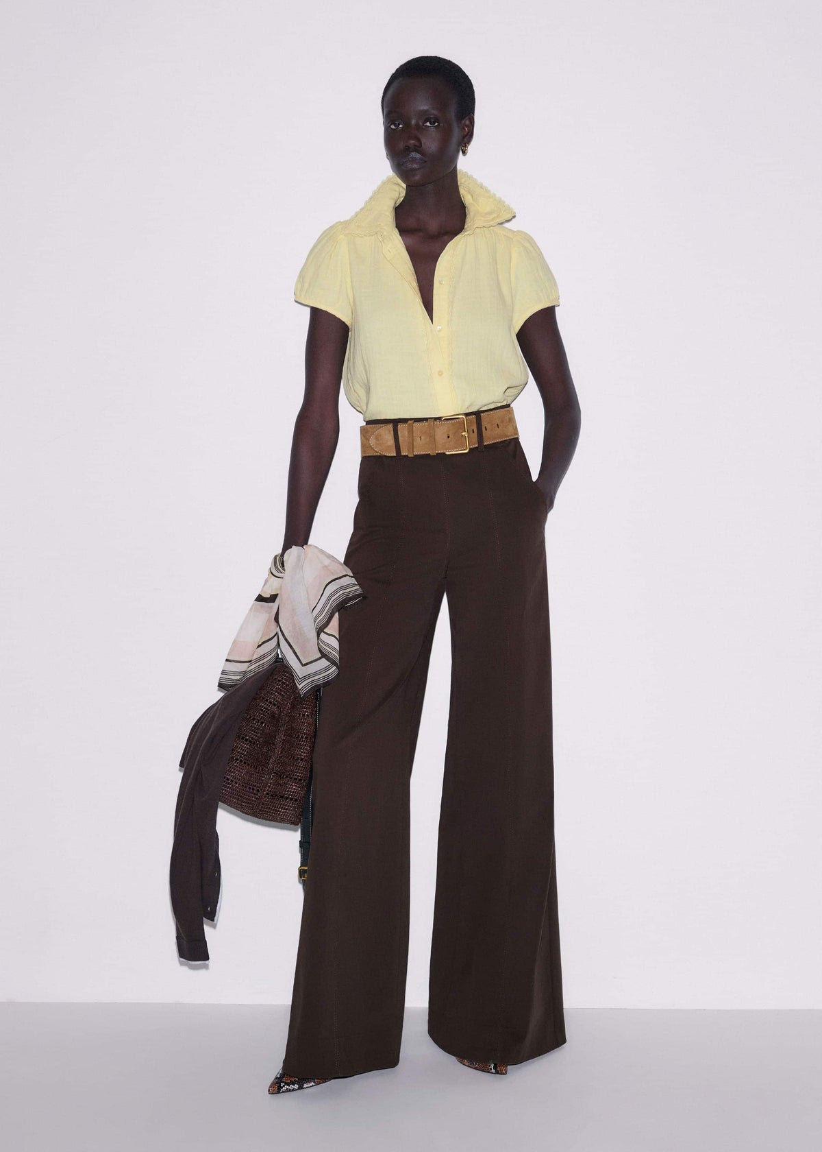 ME+EM Yellow Cheesecloth Straight Summer Blouse