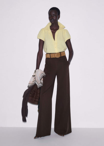 ME+EM Yellow Cheesecloth Straight Summer Blouse