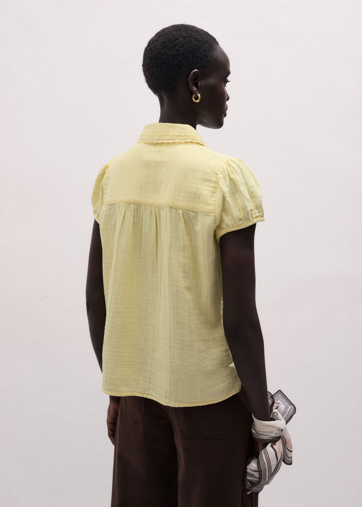 ME+EM Yellow Cheesecloth Straight Summer Blouse
