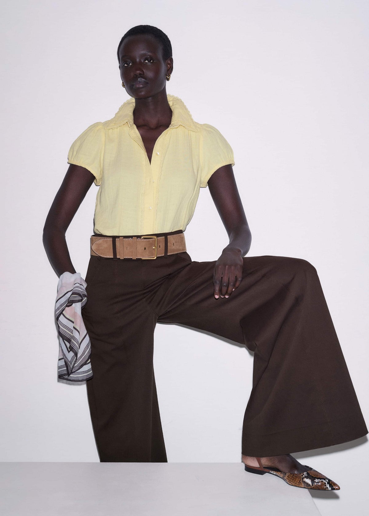 ME+EM Yellow Cheesecloth Straight Summer Blouse
