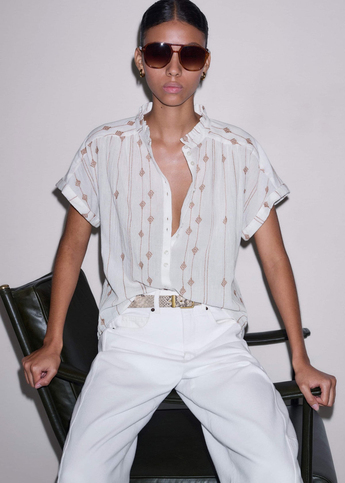ME+EM White Turn-Up Cuff Blouse