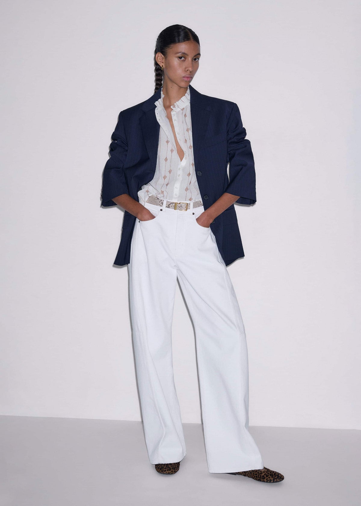 ME+EM White Turn-Up Cuff Blouse