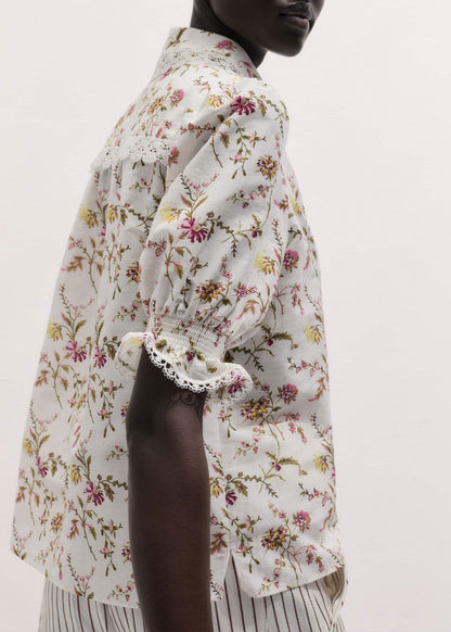 ME+EM Cream Silk Cotton Wild Spring Floral Print Blouse
