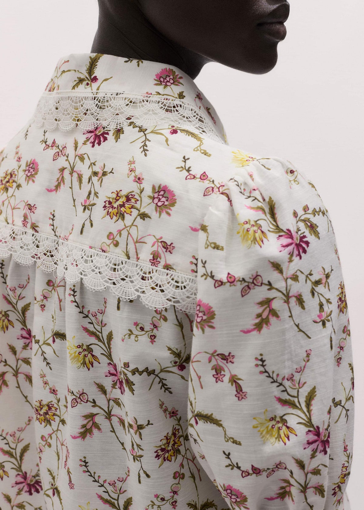 ME+EM Cream Silk Cotton Wild Spring Floral Print Blouse