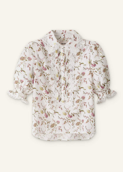ME+EM Cream Silk Cotton Wild Spring Floral Print Blouse