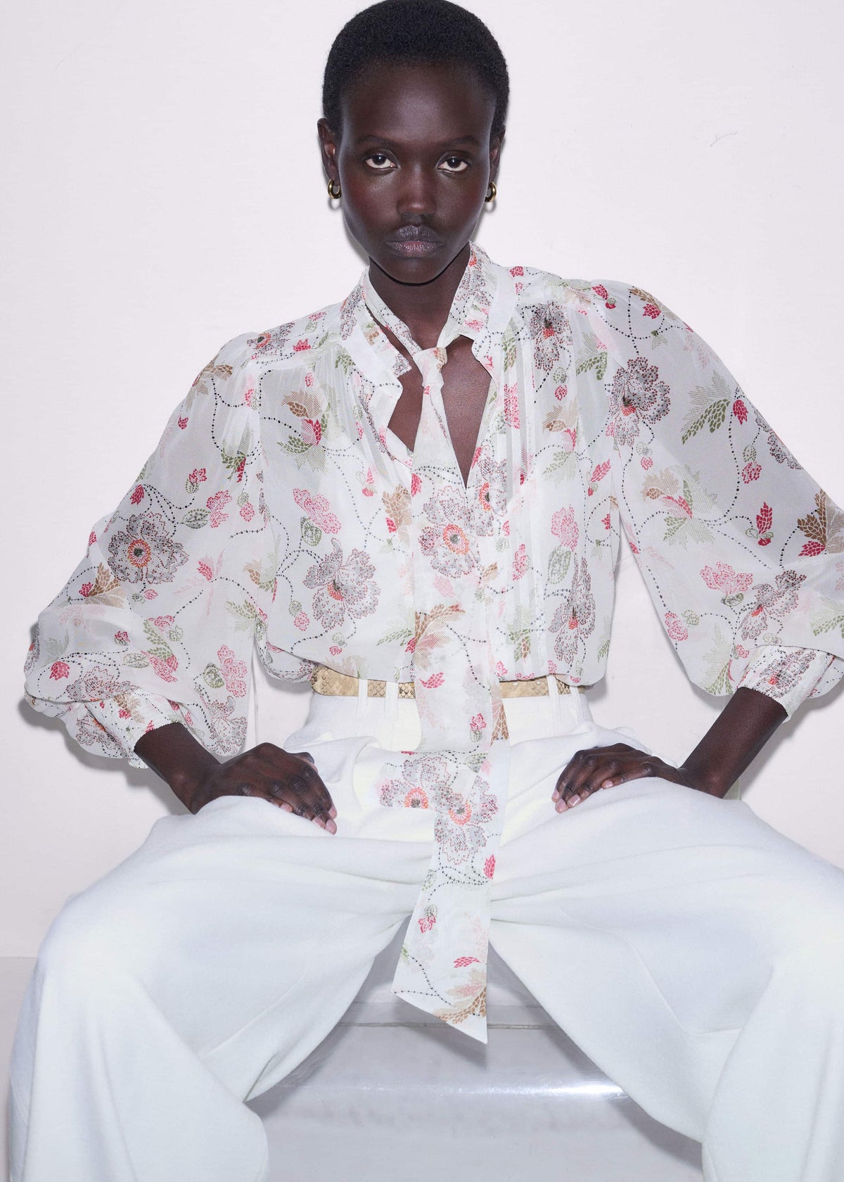 ME+EM Cream Silk Balloon Sleeve Blouse